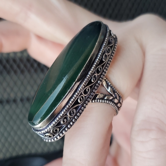 New Oversized Nephrite Jade 925 Silver Ring. - Picture 2 of 16